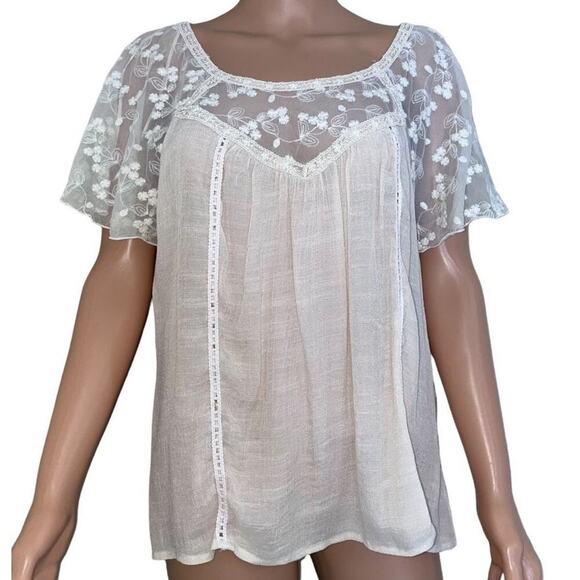 ADiva cream colored gauze like with lace overlay and crochet seems SZ L - Picture 2 of 7